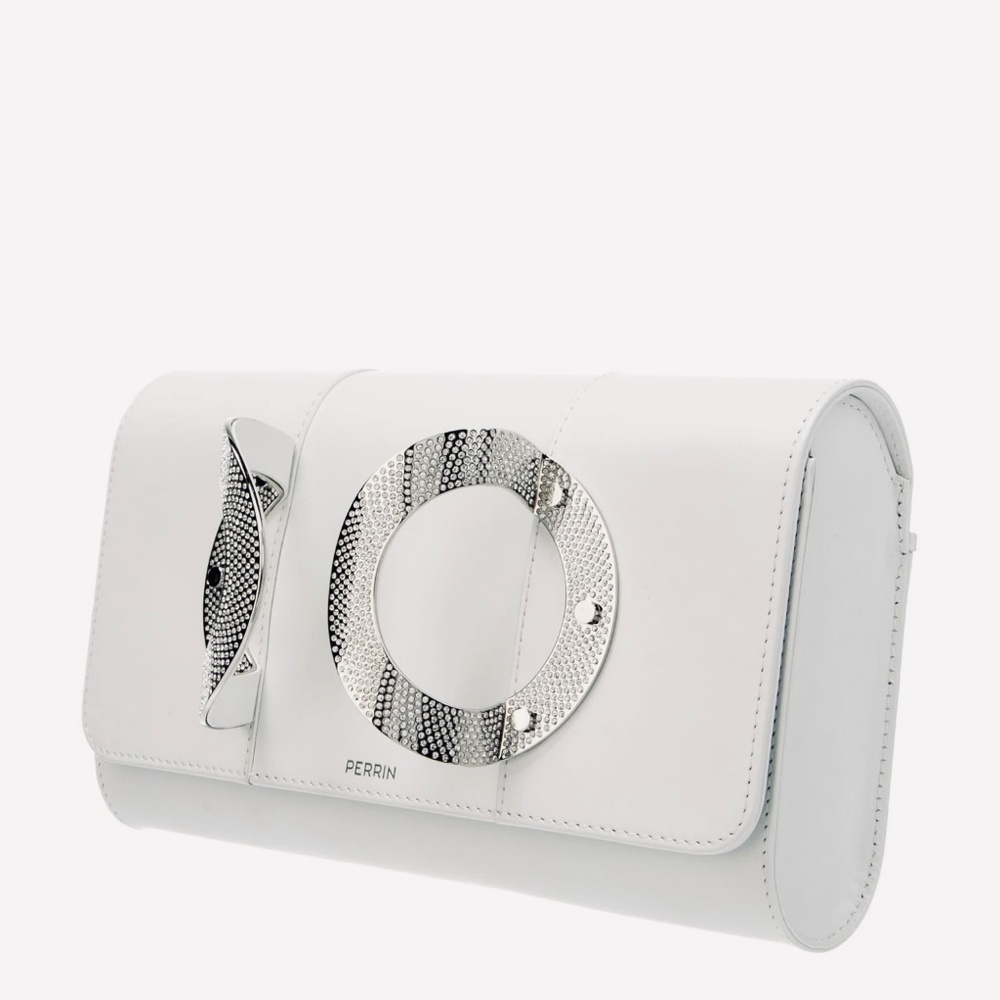 Perrin Paris La Croisette  Strass White Leather Clutch With Swarovski Cr… - Picture 14 of 16